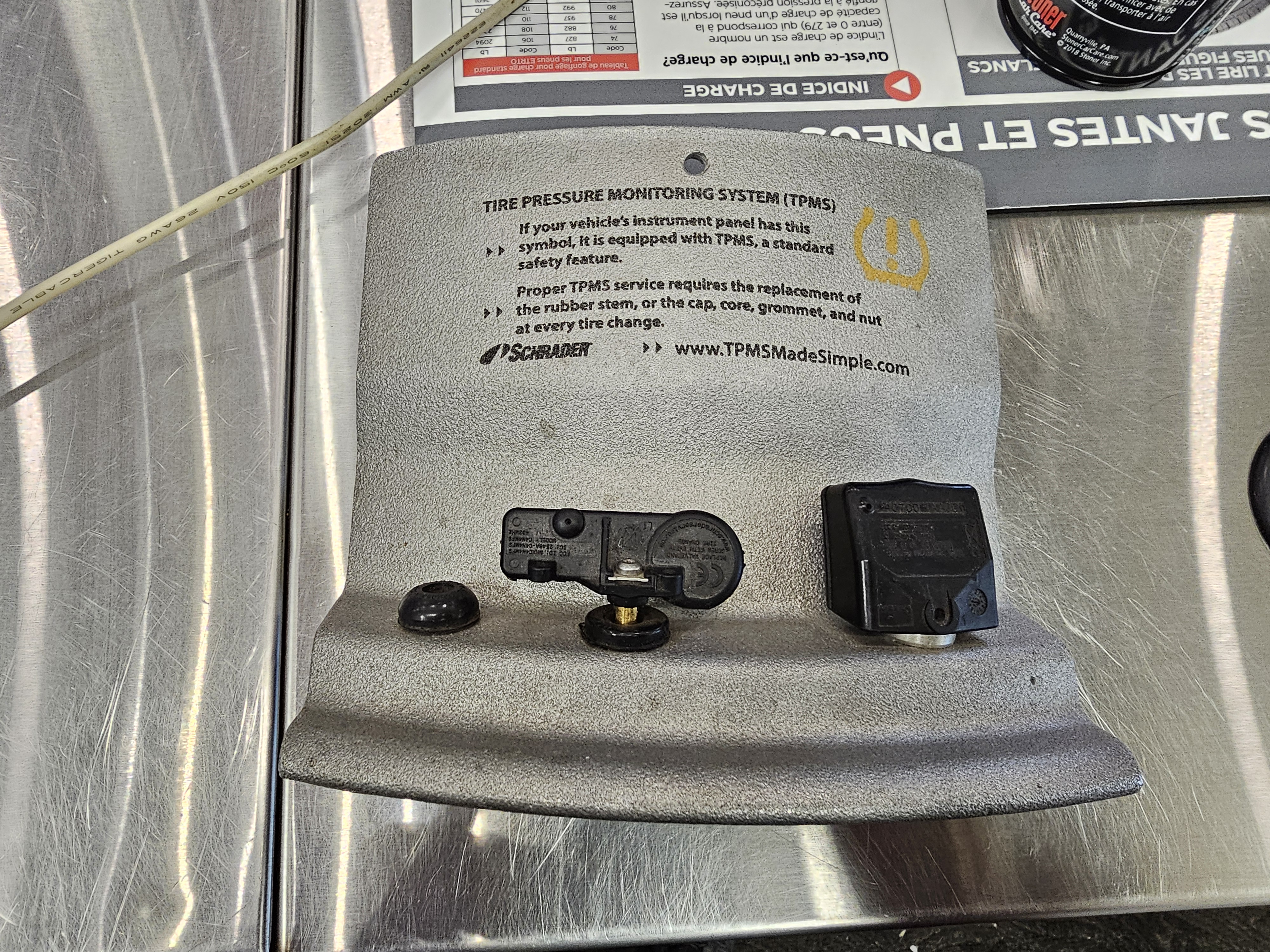 Tyre pressure monitoring sensors close-up